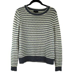 J.Crew Womens Striped Sweater  White‎ & Navy Crew Neck Alpaca Wool Blend Size S
